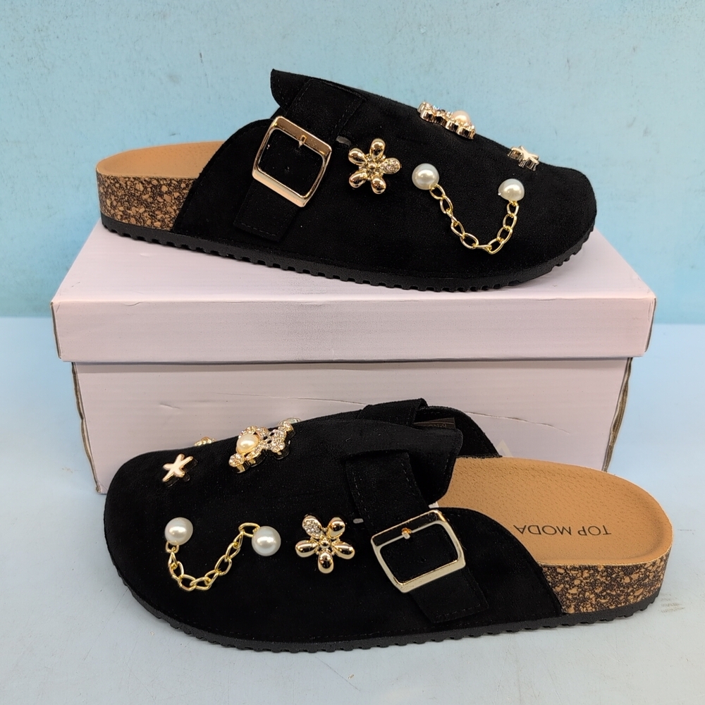 Top Moda Grayson 9 Embellished Mules Women's Clogs Slippers Size 8 Black